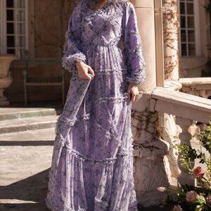 JessaKae Odette Maxi Dress - Size 2XL - Lavendar Floral Romantic Formal